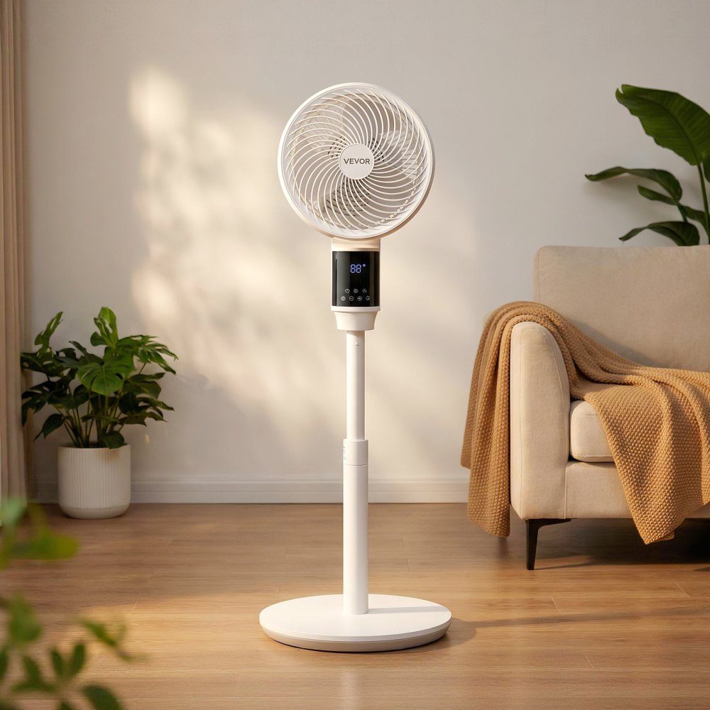 Standventilator, 80° oszillierender Ventilator, Windmaschine mit leisem Gleichstrommotor, Fernbedienung, 9 Geschwindigkeitsstufen & 4 intelligente Modi, Timer, höhenverstellbar, für Zuhause