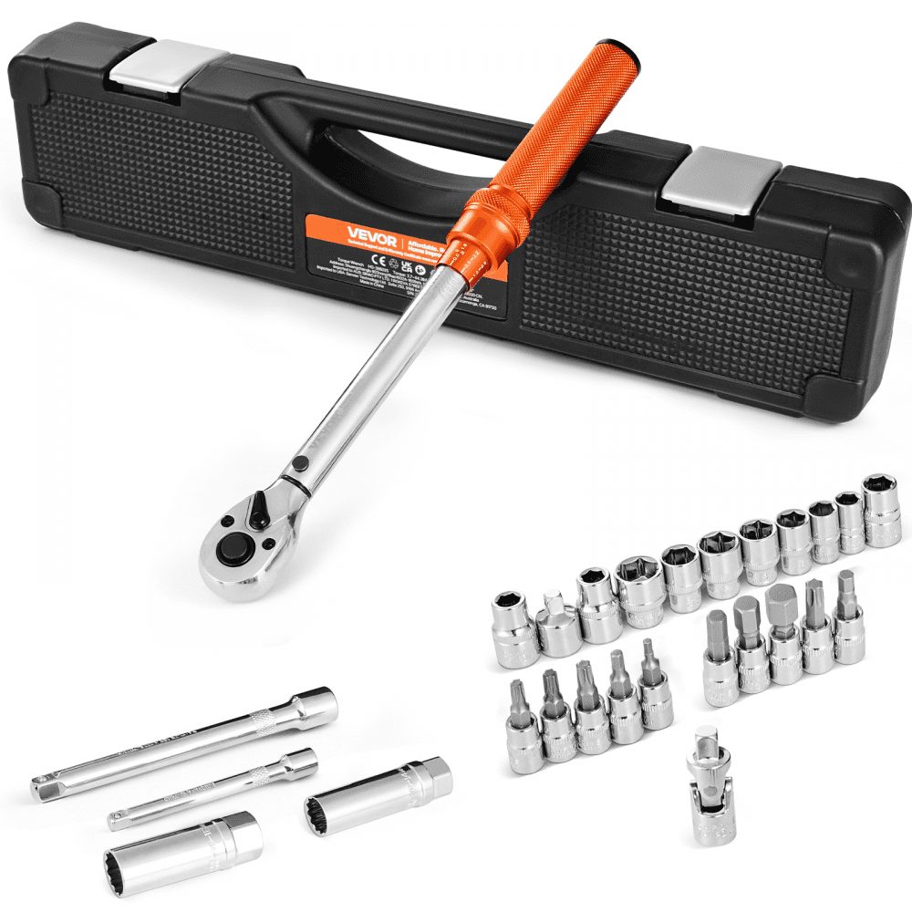 Click Torque Wrench, 3/8" Drive 5-60Nm Two Way Torque Wrench with Sockets, Extension and Drill, 72 Teeth ± 3% High Precision Alloy Steel for Car Repair