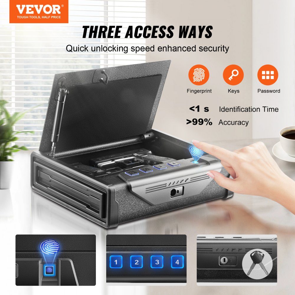 Gun Safe, Gun Case, Portable 2 Gun Gun Safe, Fingerprint, Key or Password, Cold Rolled Steel Gun Safe, 260x180x50mm, Gun Cabinet Wall Safe