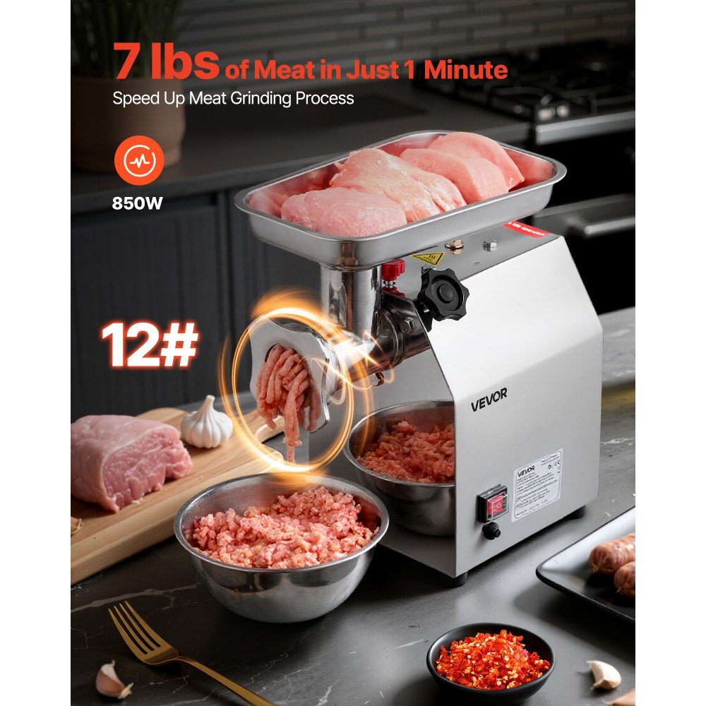 3.2kg/min Capacity Electric Meat Grinder, 850W Industrial Tabletop Meat Grinder with Blade and Grinding Plate, Sausage Machine, Stainless Steel Commercial Meat Grinder for Kitchen Restaurant