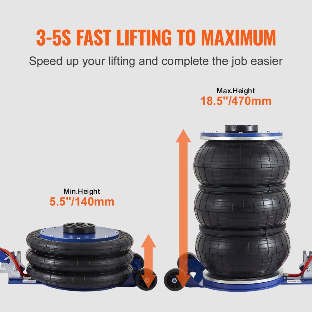Pneumatic car jack Triple Bag Air Jack 5 t, Triple Bag Air Jack 140-470 mm lifting height Bag Air Jack, 5 minute lift Air Jack car jack adjustable red