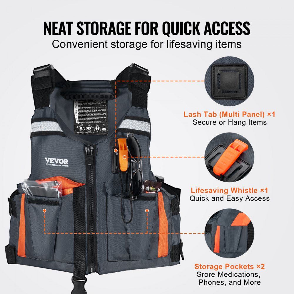 Water Sports Life Jacket PFD 110N Buoyancy Vest Waterproof Nylon Life Jacket for Water Activities Fishing Kayaking Surfing Boating Men Women XL