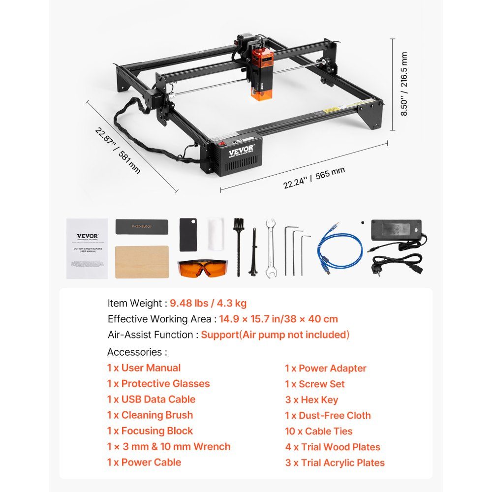 Laser Engraver, 5W Power, Laser Engraving Machine, 38x40cm Working Area, 10000mm/min Movement Speed, Compressed Tip with Eye Protection, for Wood, Certain Metals