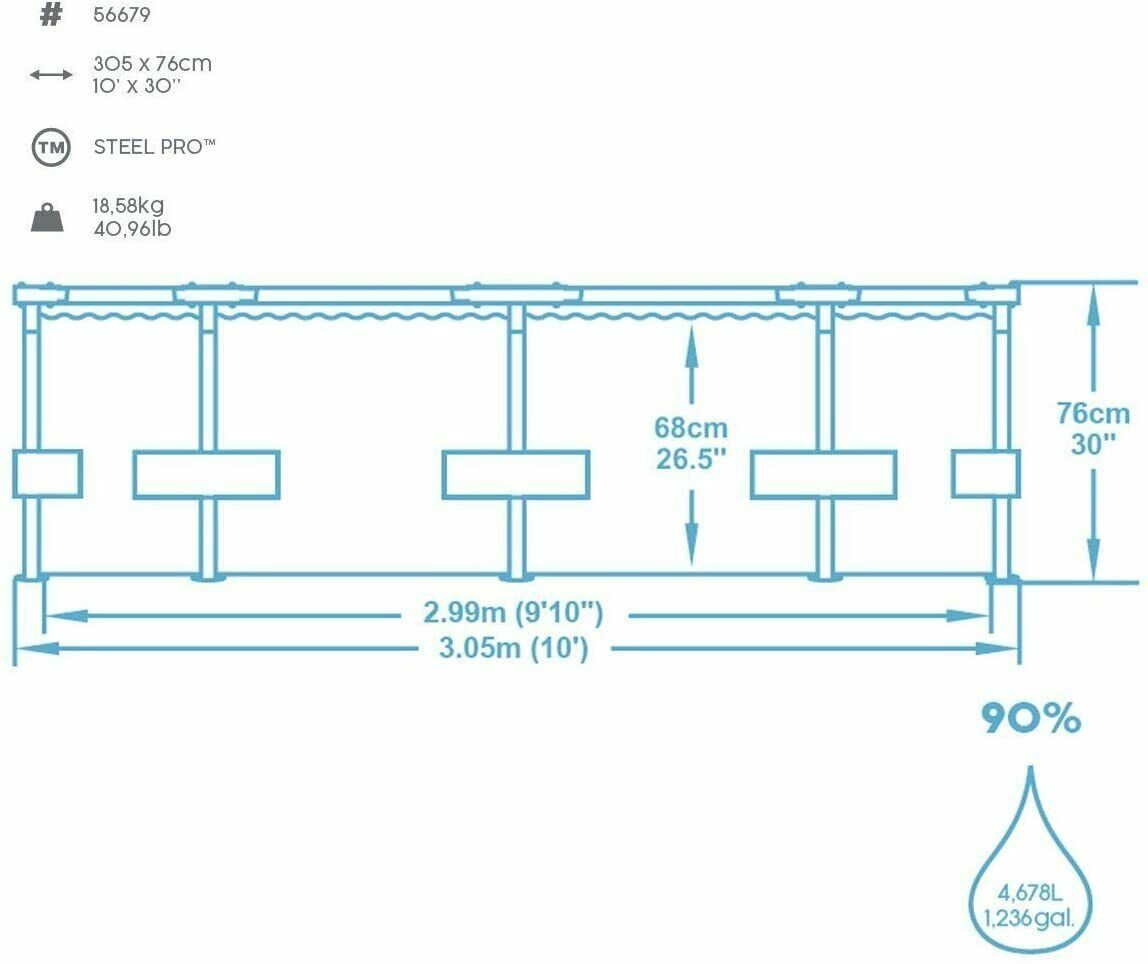 #TAGESDEAL# Bestway Steel Pro Frame Pool 305 x 76 cm mit Pumpe rund blau XXXL Starterset
