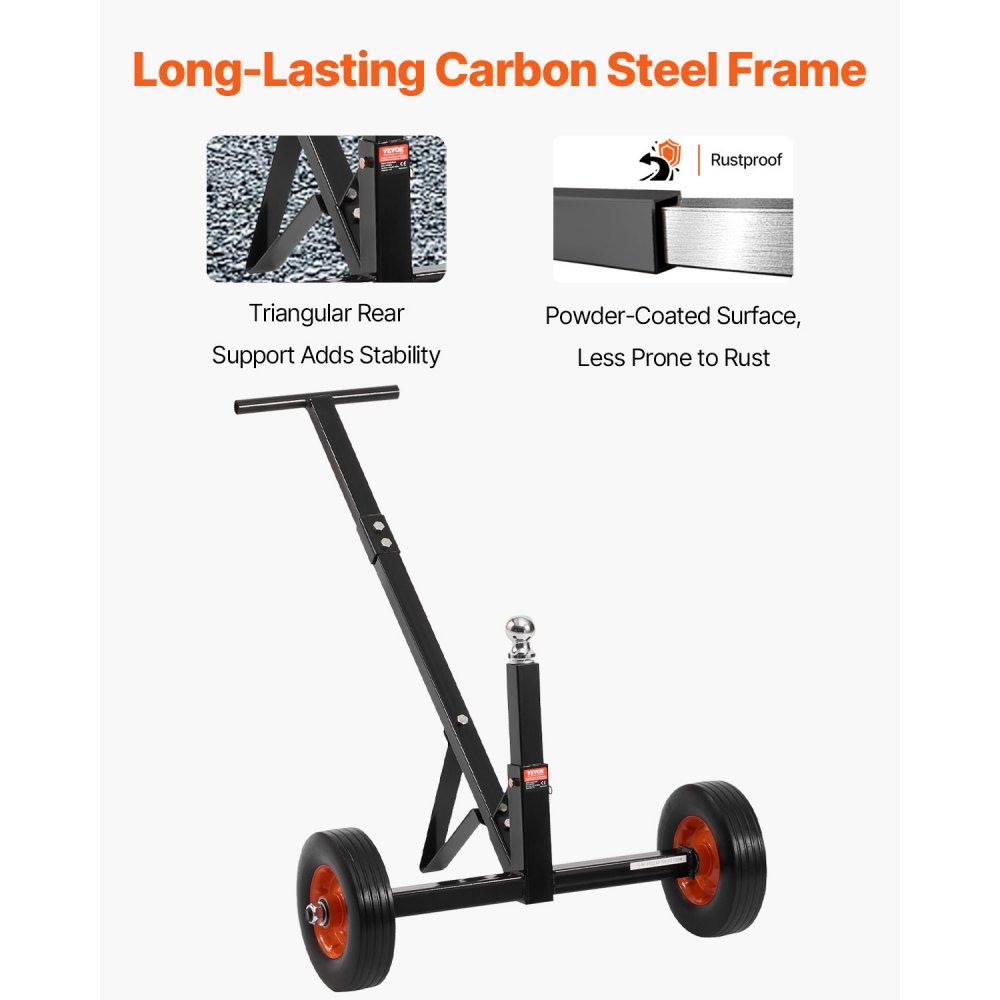 Rangierhilfeanhänger, Anhängerwagen, 272 kg Stützlast, 42 & 56 cm höhenverstellbar, 47,3 mm Kupplungskugel, 254 mm Vollgummireifen, zum Bewegen von Wohnmobil-Bootsanhängern