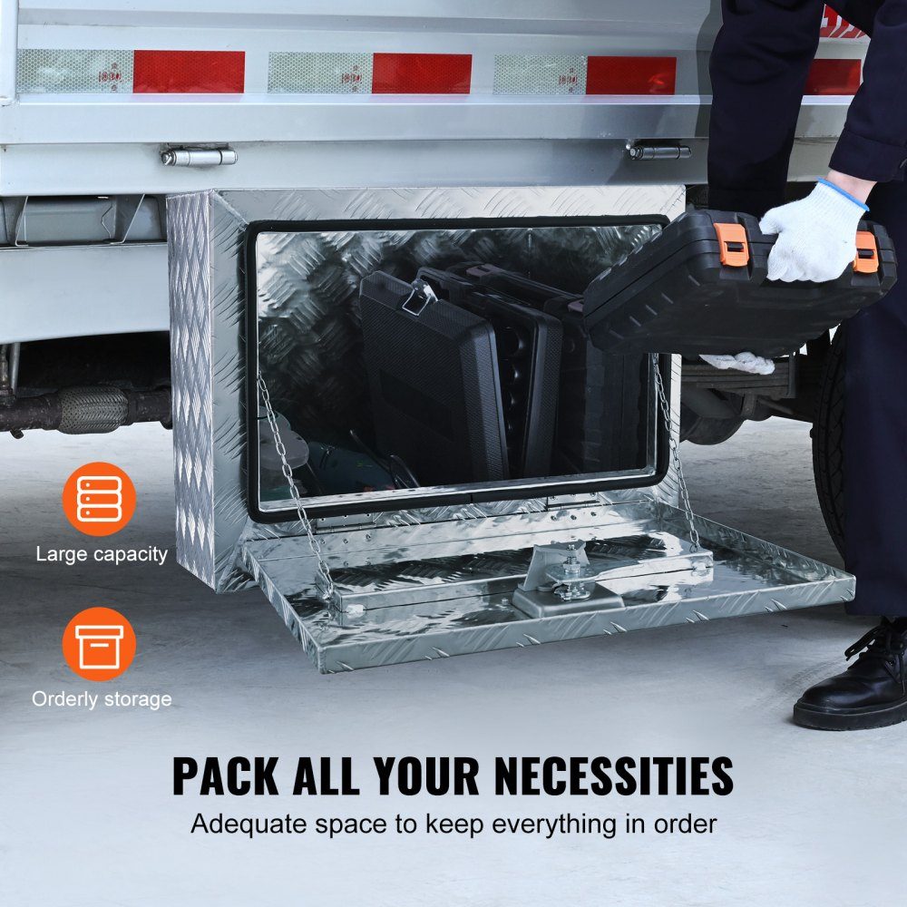 Underbody Truck Box, 610x335x405mm Pickup Storage Box, Aluminum Tool Box with Lock and Keys, Waterproof Trailer Tool Box for Trucks, Vans, Trailers etc