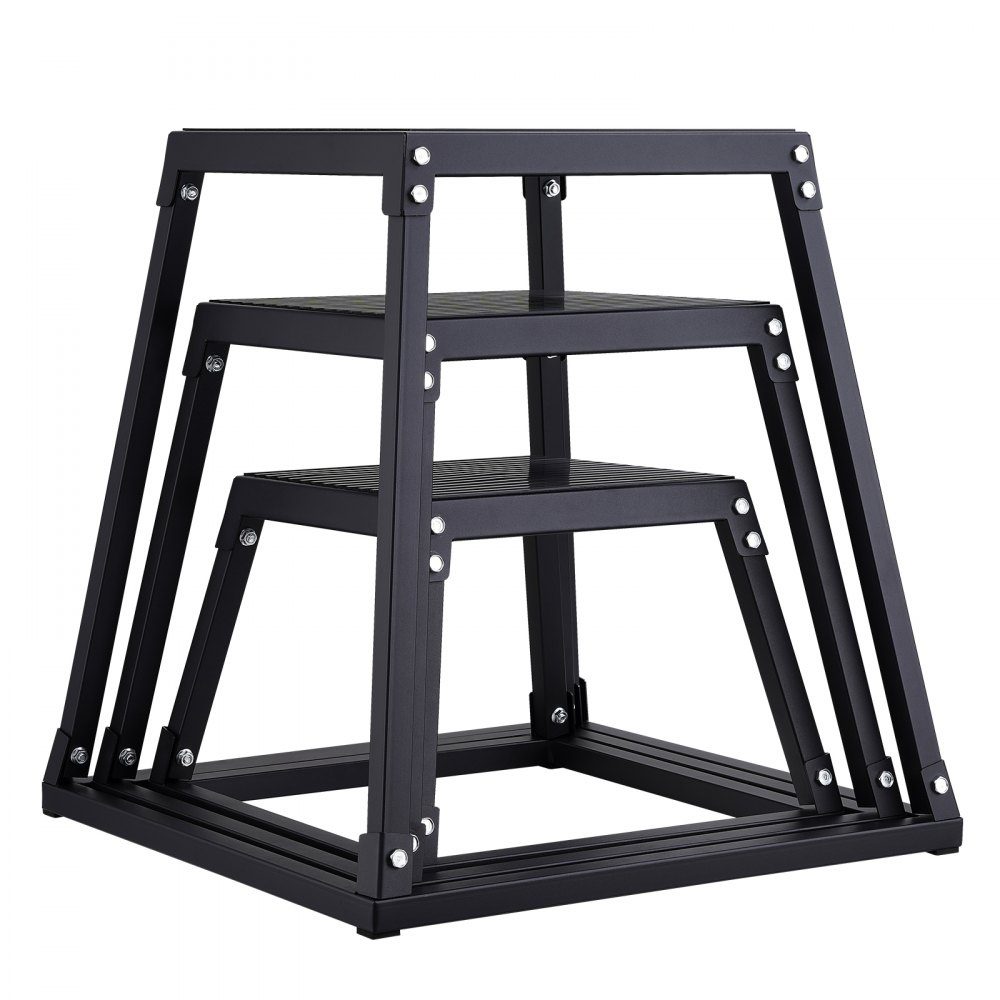 3 Piece Plyometric Jump Boxes, 305/458/609mm Plyometric Box Black, Non-Slip Fitness Exercise Step Up Box Set for Home Fitness Training, Conditioning Strength Training, Portable Jump Training