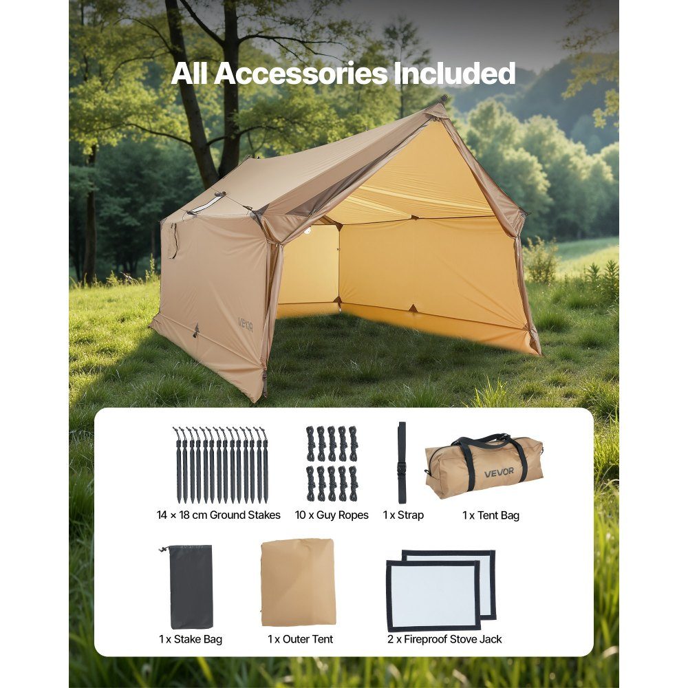 Camping tent, 2 person cabin tent with stove connection, waterproof winter tents with ventilation, lightweight and portable 4 season tents for hiking, fishing, hunting and backpacking