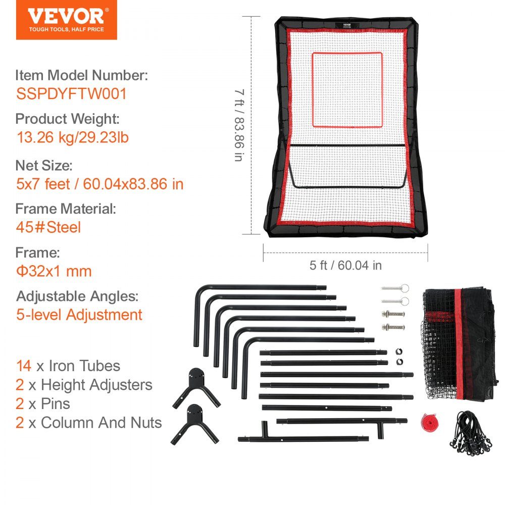 Hinterhof-Lacrosse-Rebounder, 1,5 x 2,1 m, Volleyball-Rebound-Netz, Pitchback, Throwback, Baseball, Softball, Return-Trainingsbildschirm, verstellbarer Winkel, Schießübungs-Trainingswand mit Zielscheibe