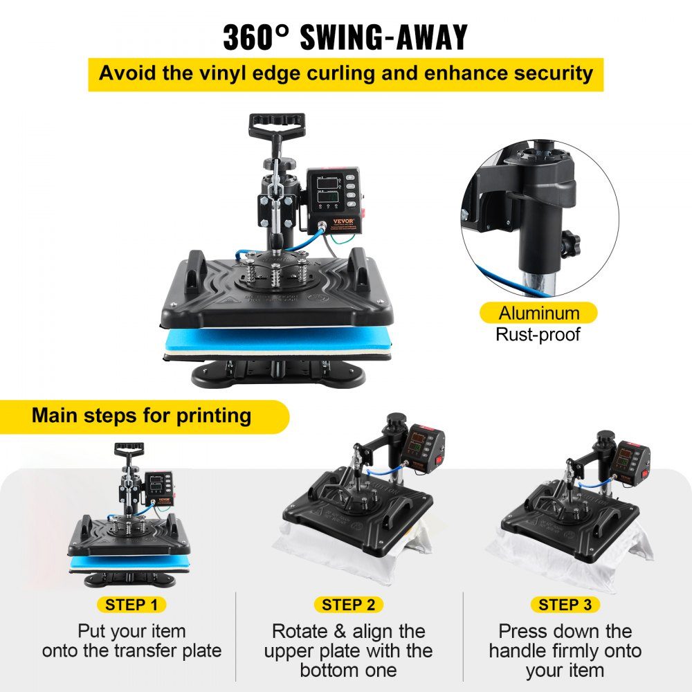 10 in 1 Heat Press 38x30cm Heat Press Black Hot Press Textile Press Multifunction Sublimation T-Shirt Press Mug Press