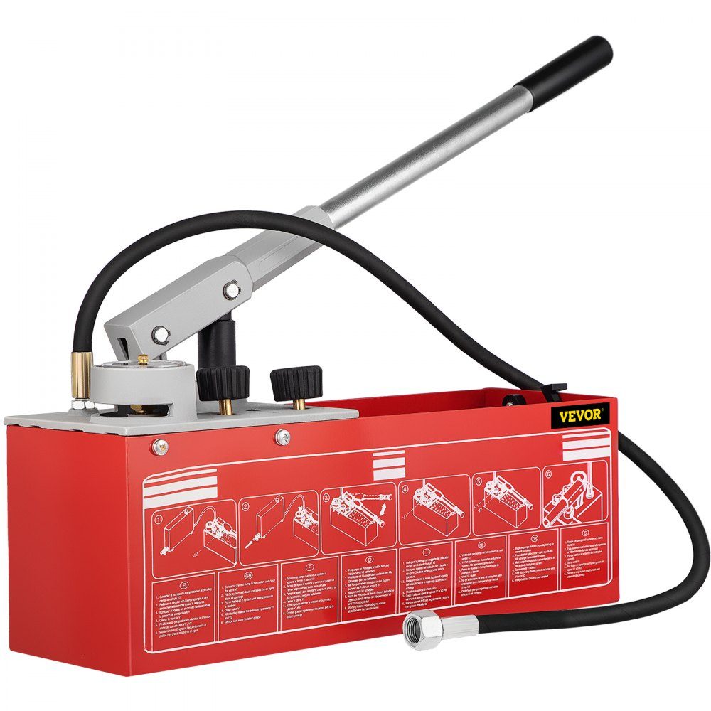 Testpomp, druktestpomp, druktestpomp, vulpomp, vulpomp, druktestpomp, hydrostatische testpomp, hydraulische druktestpomp, 25 bar / 2,5 MPa, waterdruktester, 12 l tankinhoud