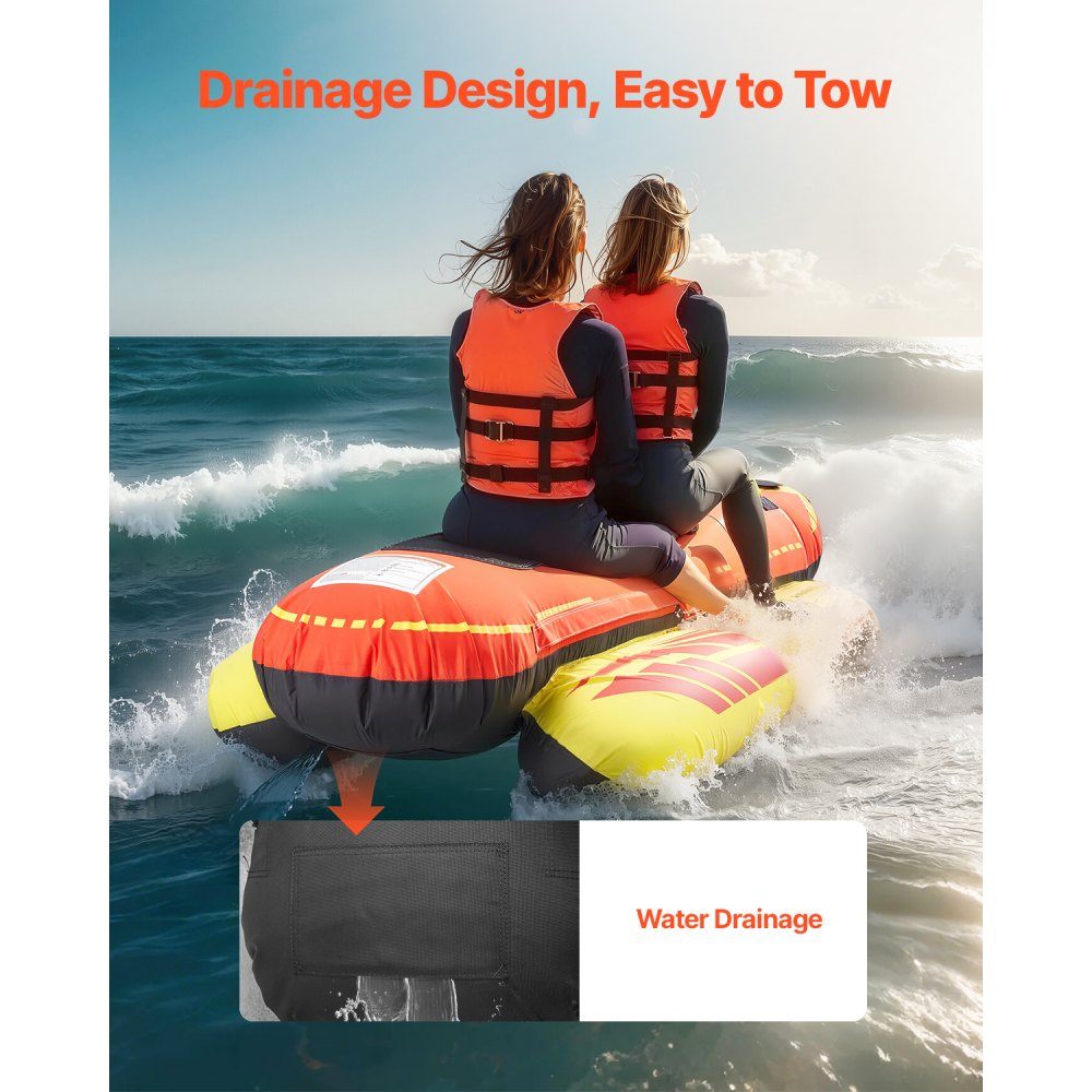 Ensemble de tubes amusants, remorqueurs gonflables pour 1 à 3 personnes, tube de remorquage pour sports nautiques de 500 lb avec housse entièrement en nylon, poignées rembourrées et valve de sécurité de vitesse