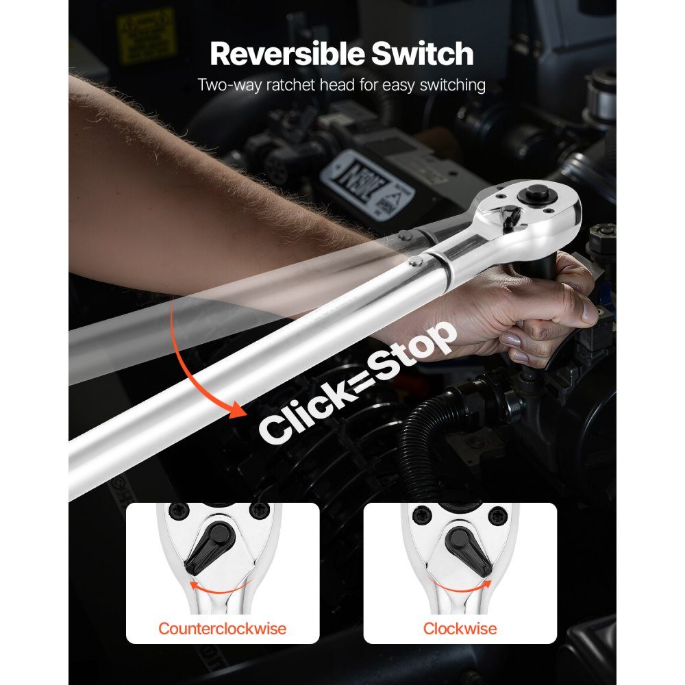 Click Torque Wrench 3/4" Drive 136-814N.m Two Way Torque Wrench Set with Dual Range Scales 48 Teeth ± 3% High Precision Alloy Steel for Car Repair Orange