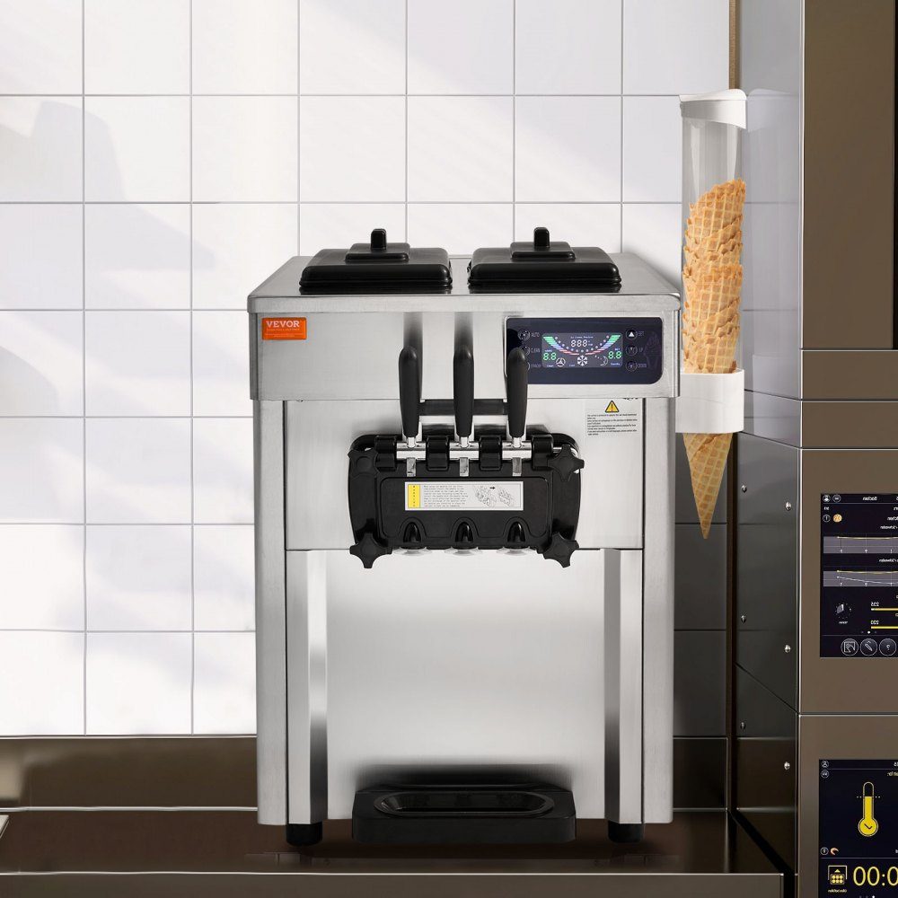 Komercyjna maszyna do lodów 18–28 l/h 3 smaki Maszyna do lodów włoskich Zbiornik na 2 x 5,5 l Panel LCD Automatyczne czyszczenie wstępne chłodzenia Jogurt Kawa Bar z przekąskami Restauracja