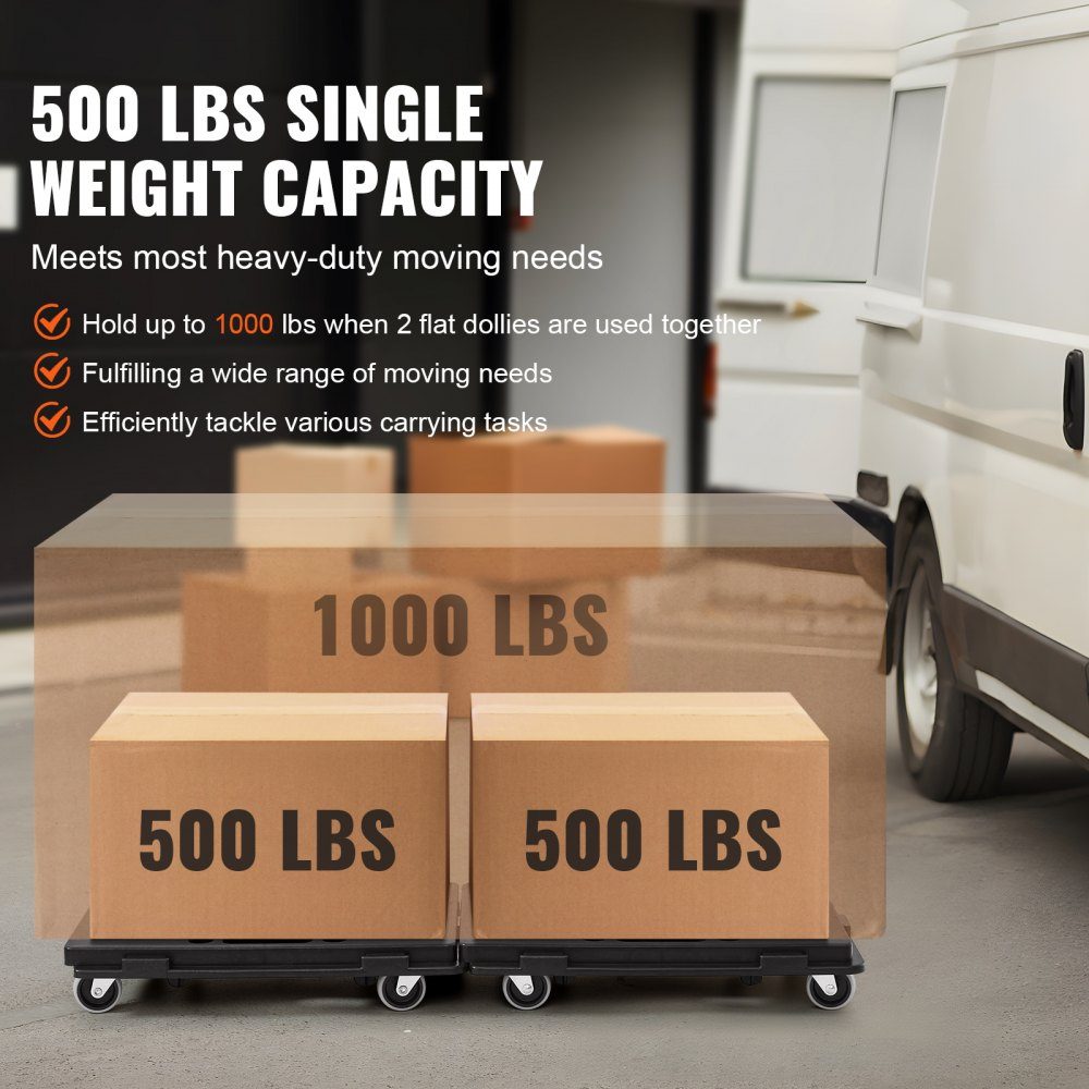 4 Wheel Furniture Trolley Portable Moving Wheels Heavy Duty Interlocking Small Flat Heavy Duty Furniture 2 Pack 16" x 11" 500lb Capacity Black