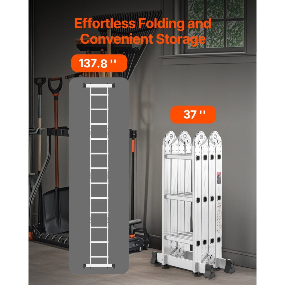 Multi-purpose ladder, 7-in-1 multi-function ladder, A-frame, 3-stage adjustable telescopic ladder, 3.5 m high extension ladder, ladder frame, 150 kg load capacity for household and outdoor work