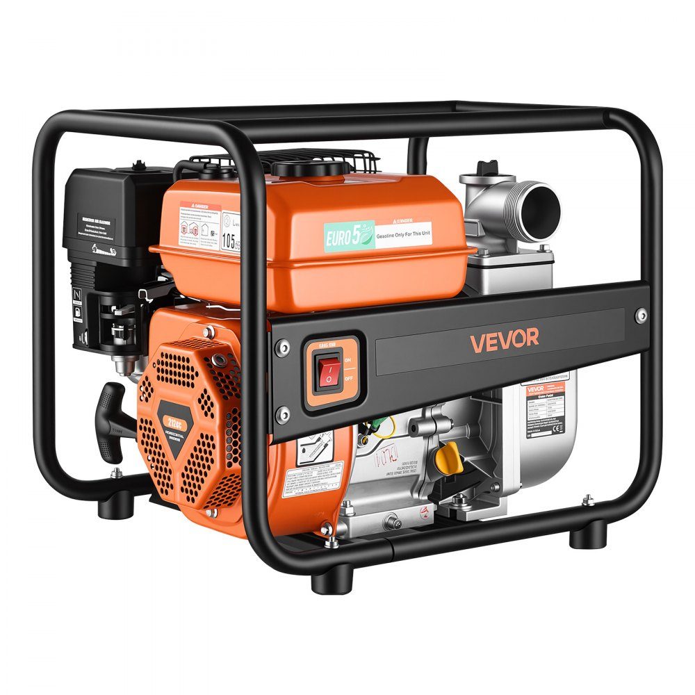 Pompe à eau essence 158 GPM, pompe à eau sale de 2 pouces, pompe à moteur de 7 HP portable avec tuyau de livraison de 25 pieds et pompe de distribution d'eau à turbine en fonte pour l'irrigation, le drainage, les chantiers de construction, les étangs