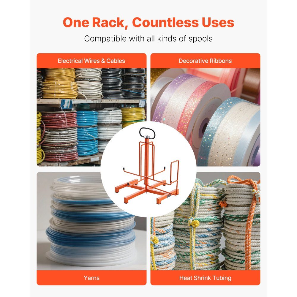 Wire Spool Holder, Floor or Wall Mounted (100/50 lbs), Cable Spool Dispenser, Portable Wire Reel with Handle, Swivel Eyelet, for Cable Transport in Various Conditions