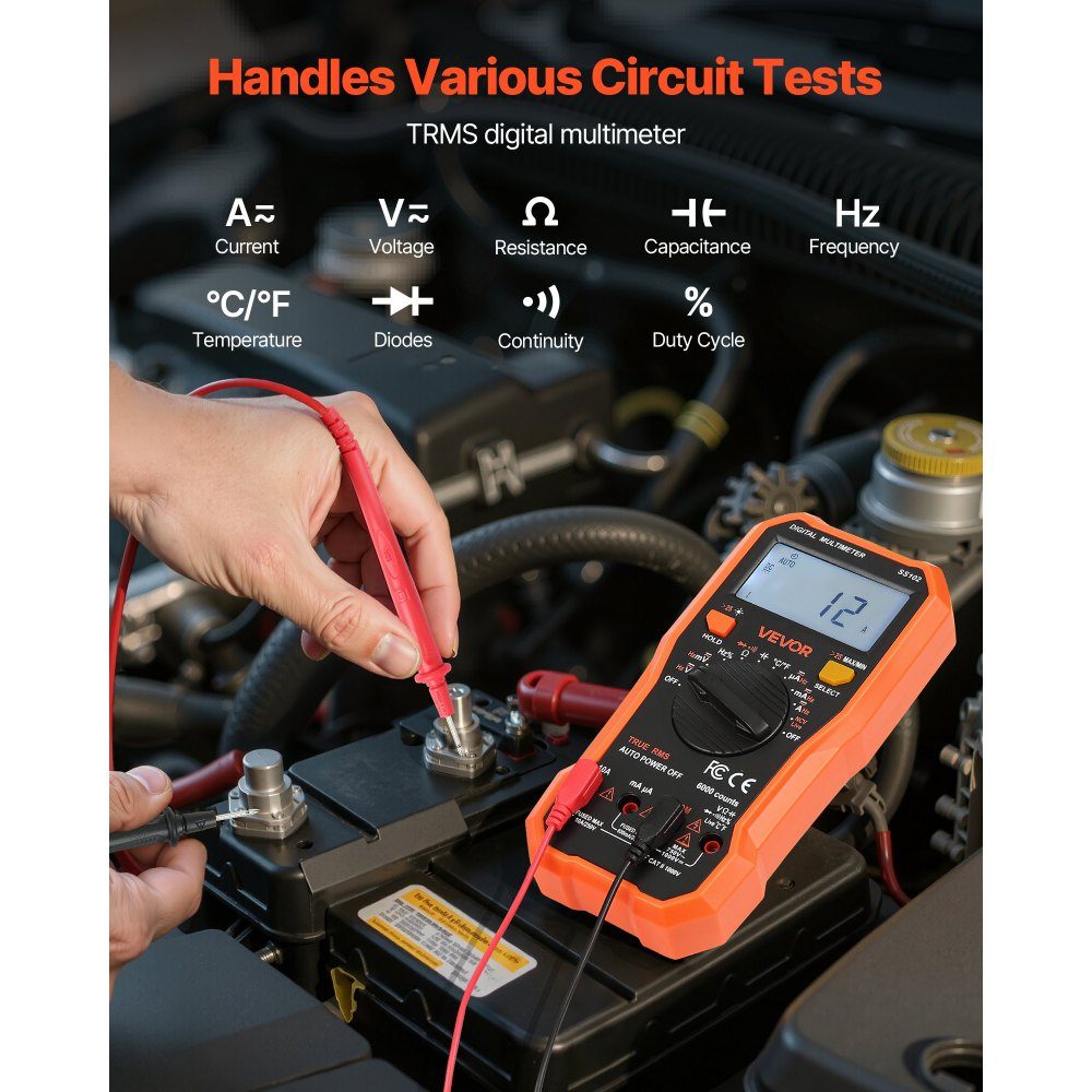 Digitalmultimeter, 6000-Count TRMS DC/AC-Voltmeter-Stromtester, NCV-Multimeter für Strom, Spannung, Widerstand, Arbeitszyklus, Temperatur, Dioden, Stromdurchgangsprüfung