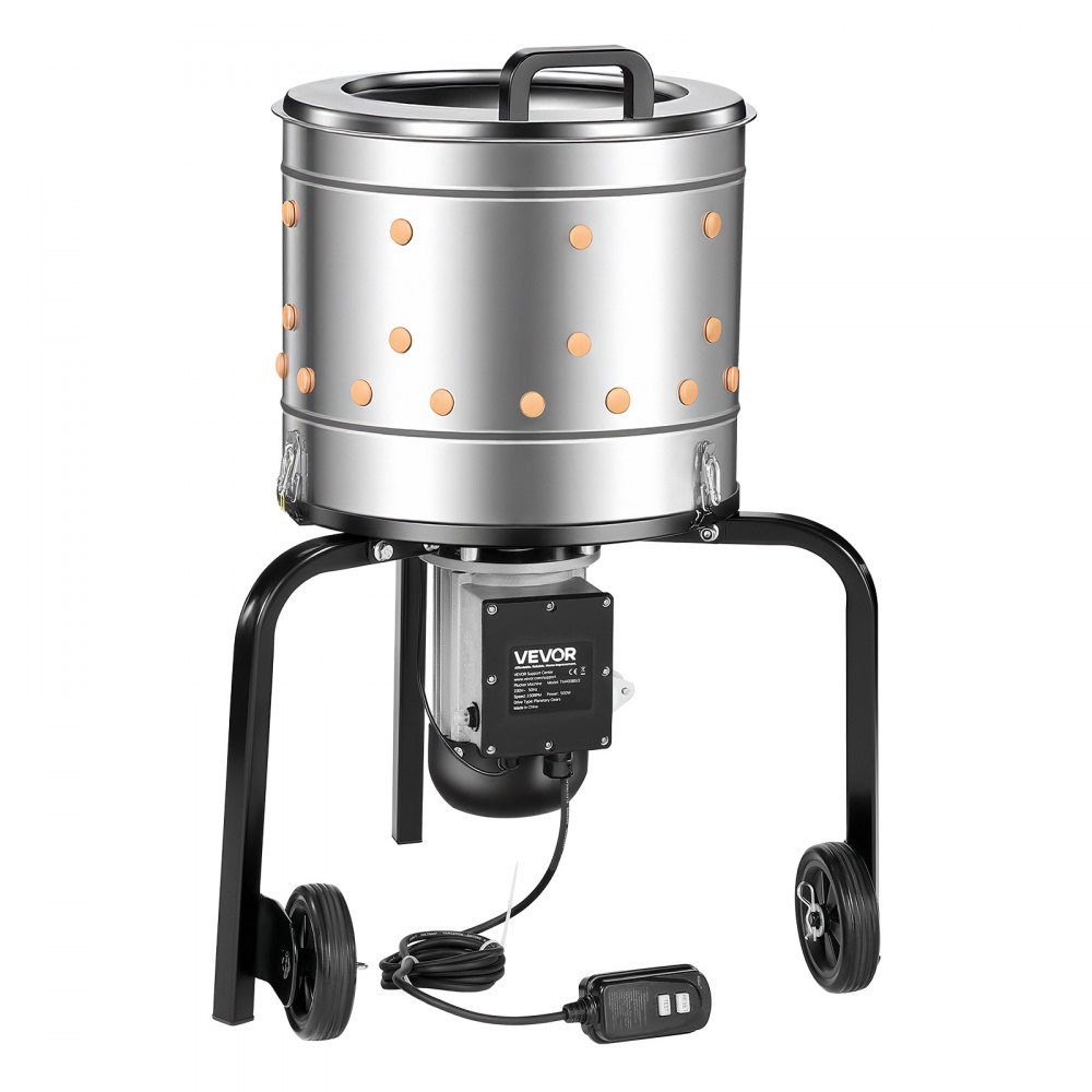 Poultry Plucking Machine, 400mm Drum, 500W, 230RPM, Electric Plucking Machine with 114 Soft Fingers and Transport Wheels, Stainless Steel Feather Remover for Processing 1-2 Chickens