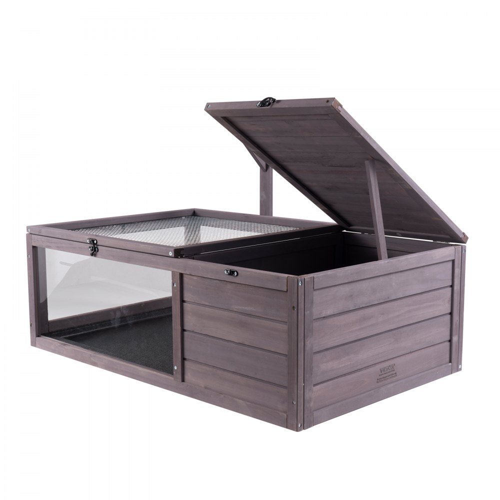 Habitat pour tortues, maison en bois pour tortues pour intérieur et extérieur, enclos pour tortues avec support de lumière suspendu, enclos pour reptiles 2 pièces, cage pour petits animaux pour geckos, lézards, serpents, 96,5 x 61 x 33 cm