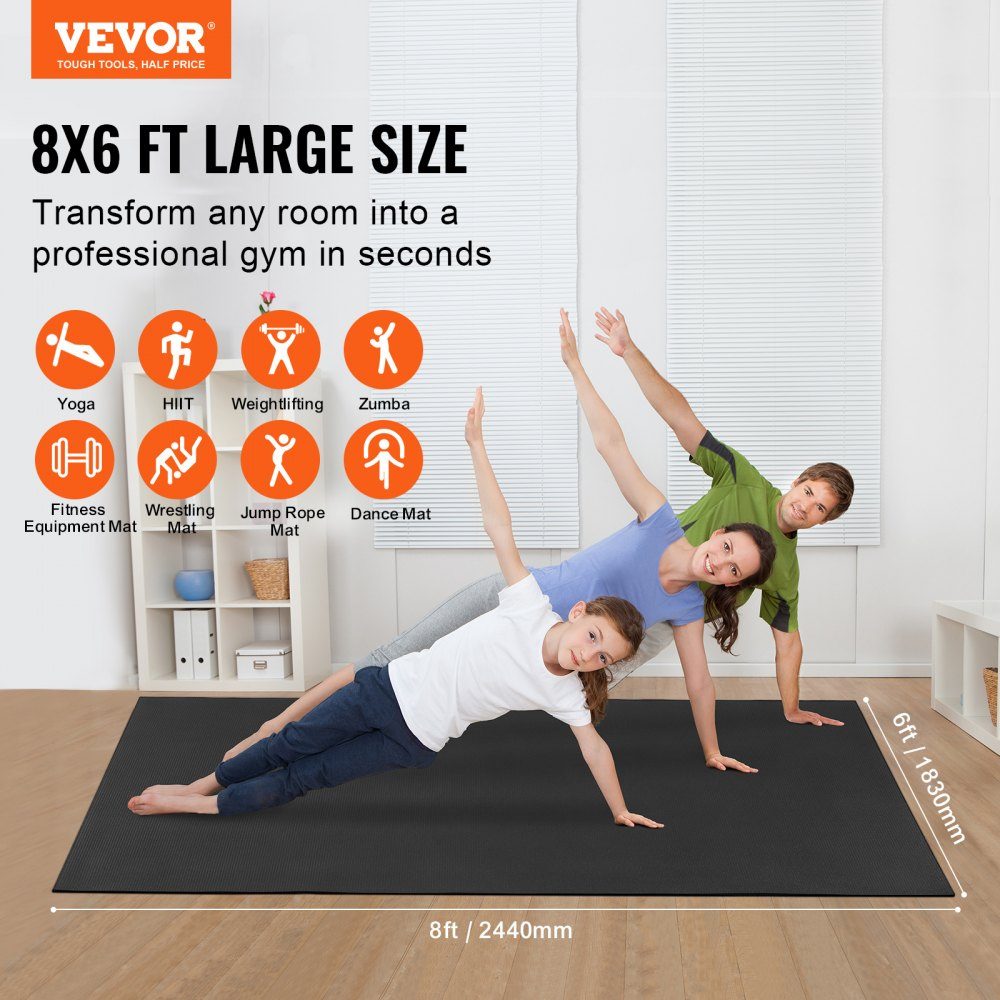 Trainingsmatte, rutschfeste Premium-Yogamatte mit hoher Dichte, Übungs-Yogamatte für Männer und Frauen, Fitness- und Trainingsmatte mit Tasche und Gurt, für alle Arten von Heim-Yoga, Pilates und Bodentraining (2,4 x 1,8 m)