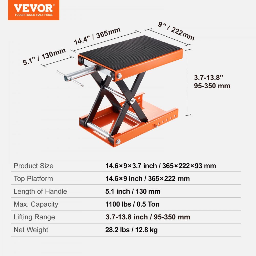 Motorlift, motorlift, draagvermogen 500 kg, motorlift, autoreparatiestandaard, motorfiets, verstelbare 95-350 mm reparatiestandaard, motorfietslift, moto-standaard reparatie in garage en buiten