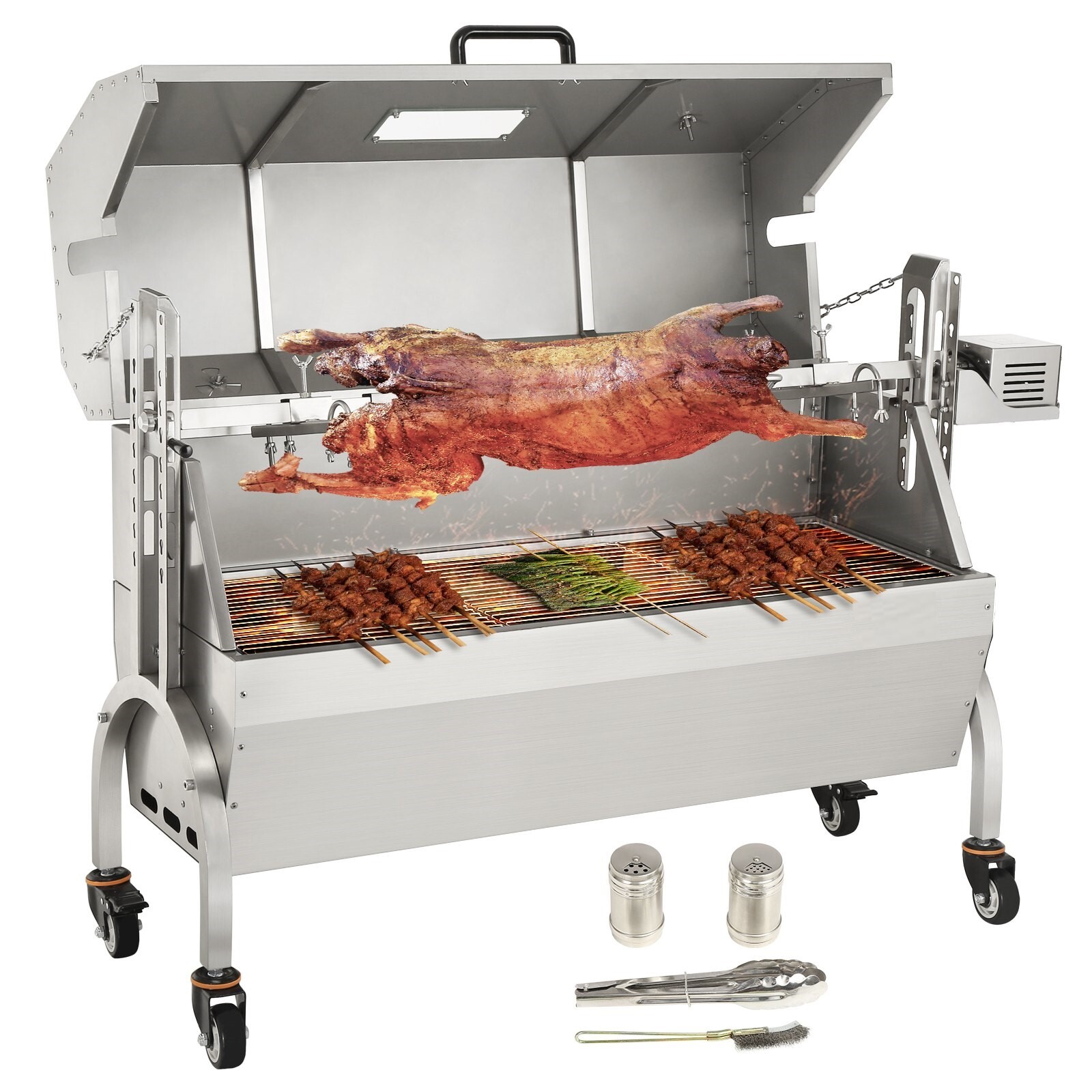 Premium commerciële speenvarkengrill lamsgrill roestvrijstalen rotisserie spit in 4 niveaus in hoogte verstelbaar 2 in 1 BBQ-grill gastro-restaurant foodtruck snackbar Premium commerciële speenvarkengrill lamsgrill roestvrijstalen rotisserie spit in 4 niveaus in hoogte verstelbaar 2 in 1 BBQ-grill gastro-restaurant foodtruck snackbar