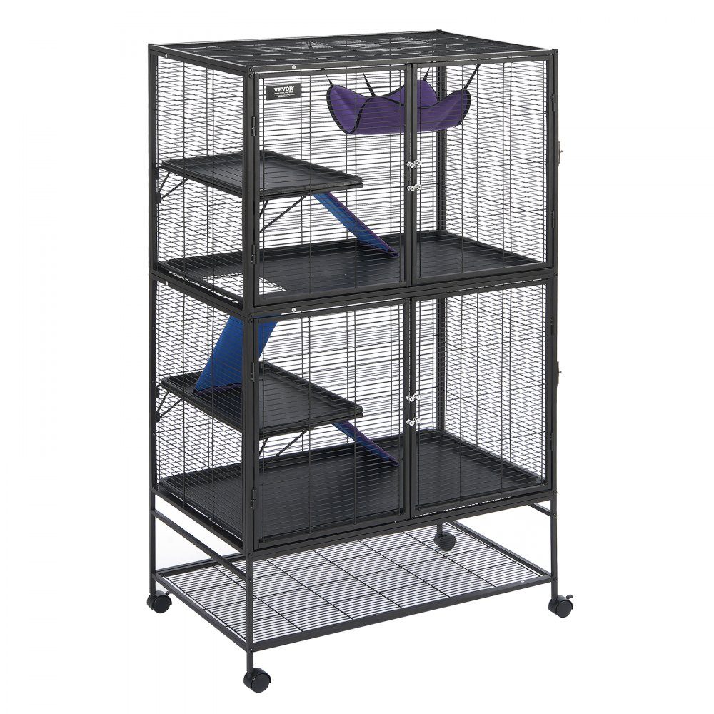 64,6 Zoll rollender Frettchenkäfig aus Metall, großer 4-stöckiger Käfig, Kleintierkäfig mit Rampen und Tablett, einfach aufzubauen für Haustierratten, Hamster, Meerschweinchen, Chinchillas, Eichhörnchen, Igel, Kaninchen