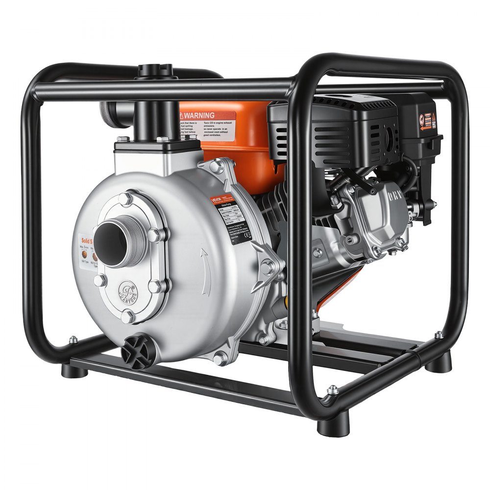 Benzin-Wasserpumpe 49,9 m Förderhöhe, Schmutzwasserpumpe 6 PS, tragbare Motorpumpe, Benzinmotor mit 762 cm Auslaufschlauch, Gusslaufrad, Gartenpumpe für Bewässerung, Teiche & Pools
