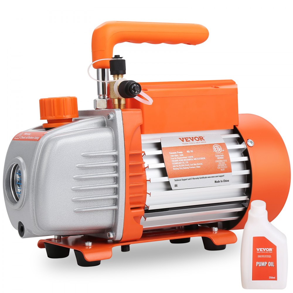 Vacuum Pump 150W Vacuum Pump 1 Stage Air Conditioning Pump 100L/min Flow 1440RPM Speed ​​0.64/1.27cm SAE Inlet Vacuum Equipment 5Pa Pure Copper Motor HVAC/Auto Refrigerant Charging