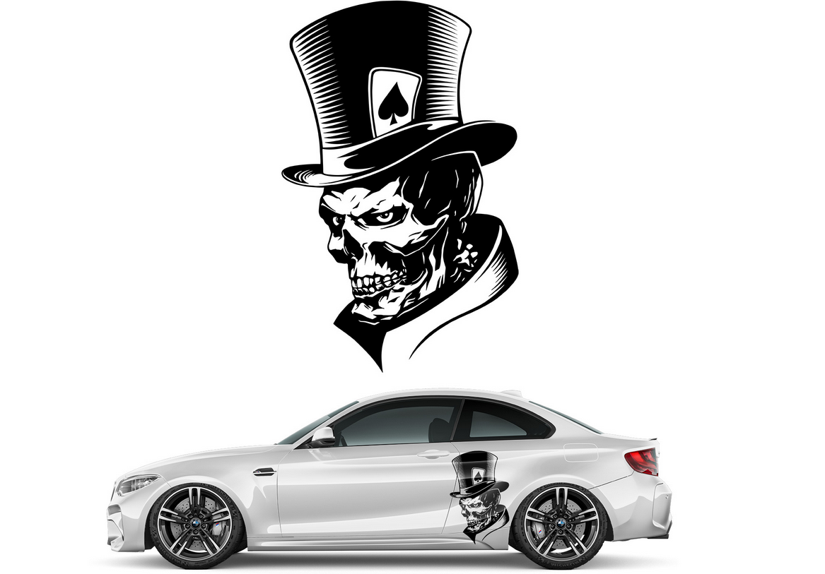 Aufkleber fürs Auto - Kartenmotiv mit Totenkopf (45x72 cm)