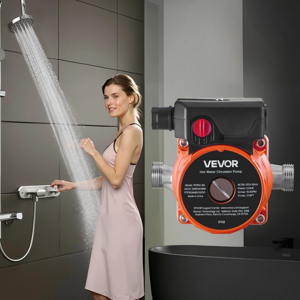 Circulation Pump 38L/min Instant Circulation Circulation Pump System 3 Speed ​​Control 100W AC 220-240V G3/4" to G1/2" Adapter Stainless Steel Head for Water Heater System