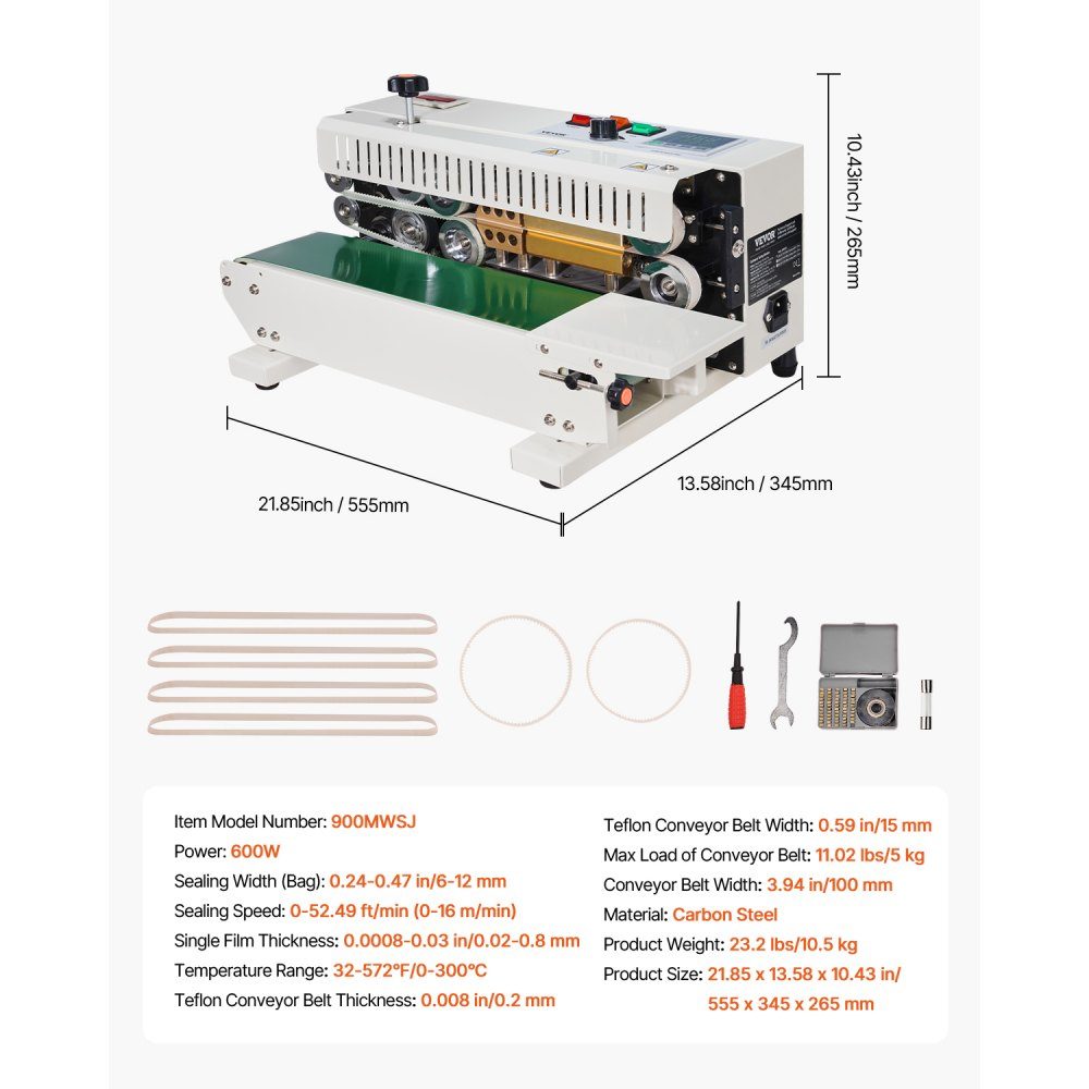 Continuous Bag Tape Welding Machine, 0.24-0.47"/6-12mm Welding Width, Horizontal Belt Welding Machine with Digital Temperature Control, Bag Welder for 0.02-0.8mm Plastic Bags with Counting Function