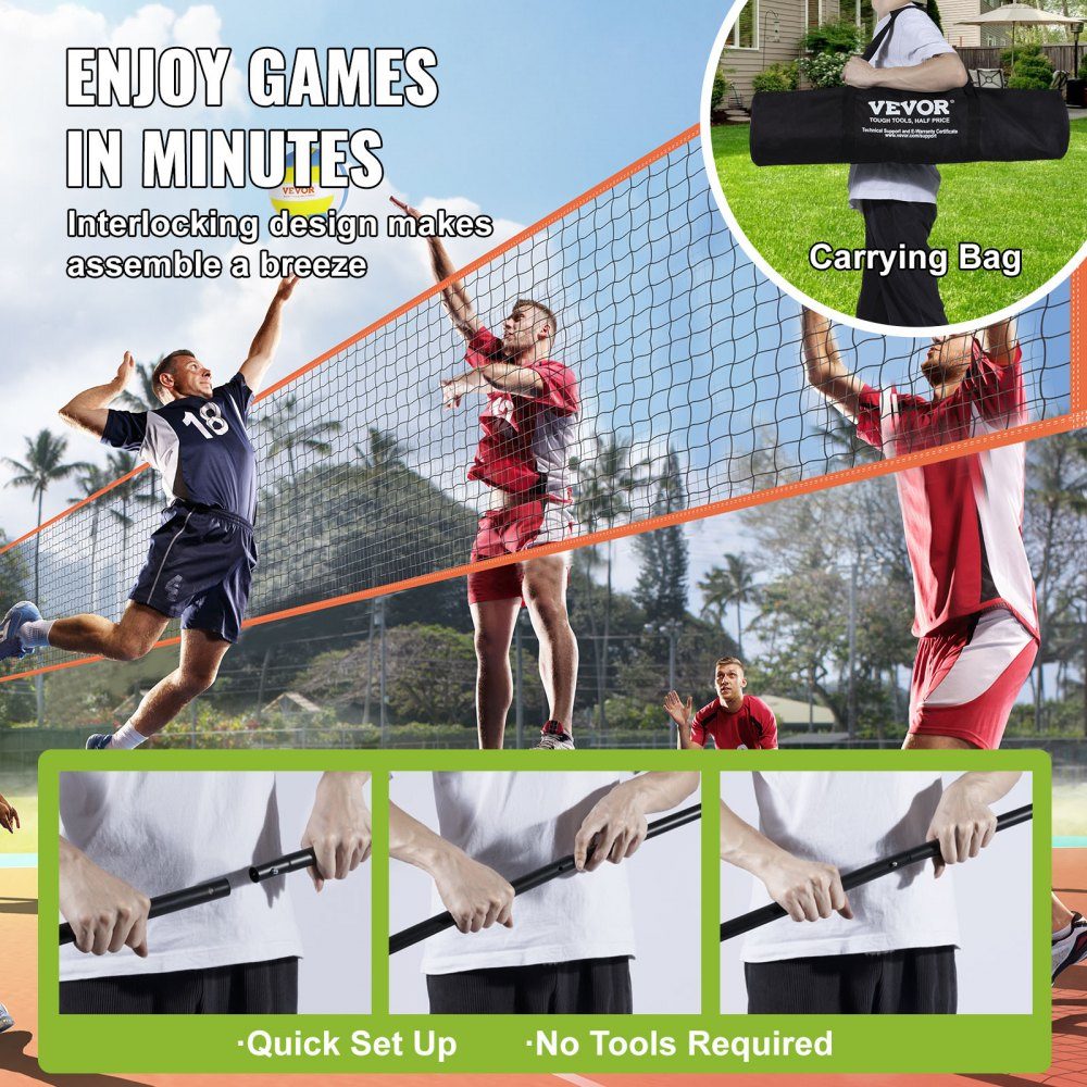Volleyball Net Height Adjustable Volleyball Net Set, 4.3x2.2m Portable Beach Volleyball Net, Orange Volleyball Net, Foldable Volleyball Net with Volleyball & Carry Bag, for Garden, Beach