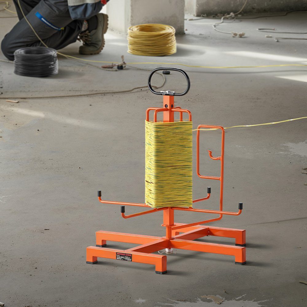 Wire Spool Holder, Floor or Wall Mounted (100/50 lbs), Cable Spool Dispenser, Portable Wire Reel with Handle, Swivel Eyelet, for Cable Transport in Various Conditions