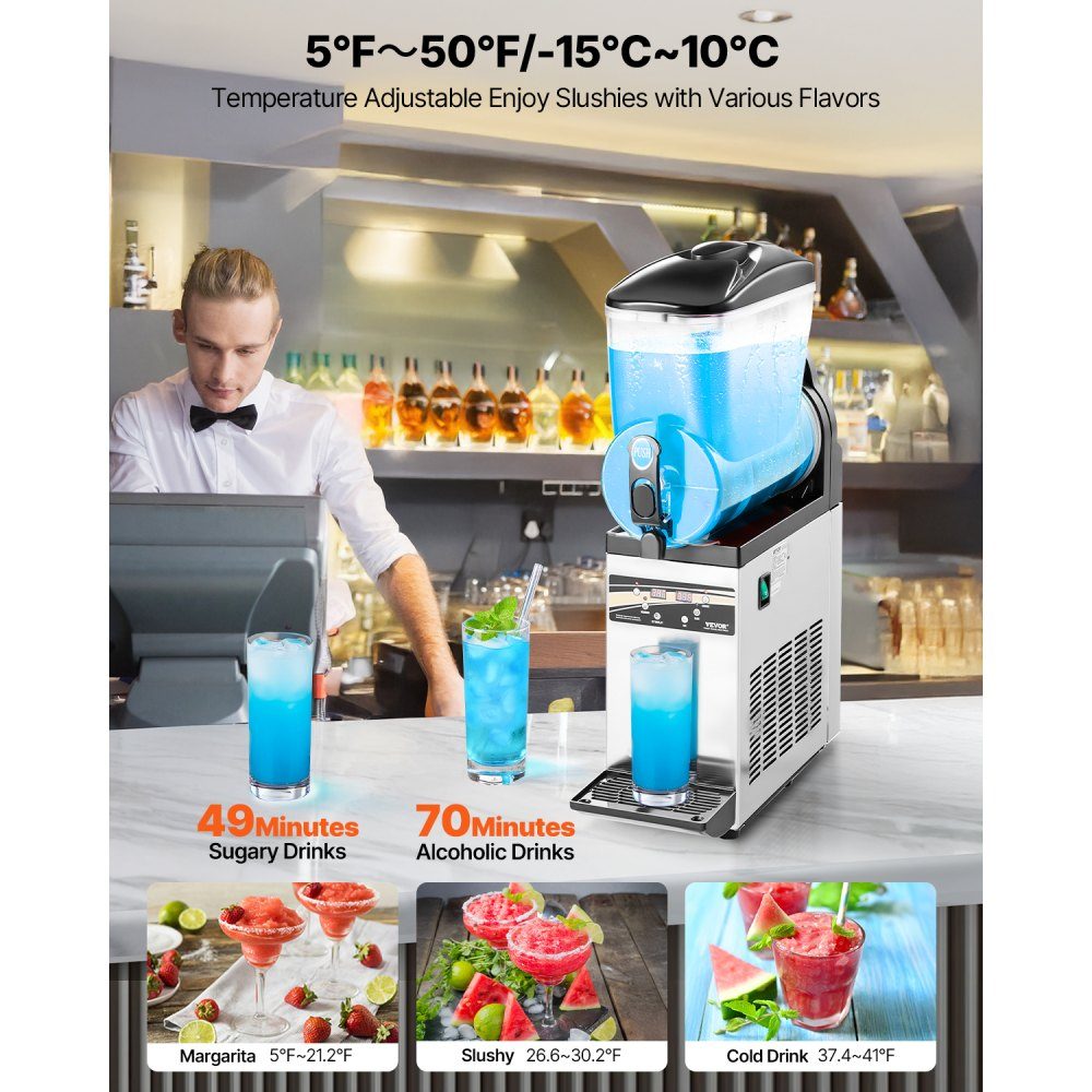 Commercial Slush Ice Machine 15L Stainless Steel Slushie Maker Crushed Ice Machines for 60 Cups Margarita and Smoothies Ice Slush Machine for Home Parties Restaurants Cafes