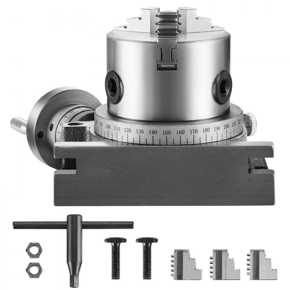 Fräsmaschinen-Drehtisch, 100 mm horizontales vertikales Modell, Präzisions-Fräsdrehtisch mit 80 mm 3-Backenfutter, M10 T-Bolzenmuttern für Frästechnik-Indizierungswerkzeuge