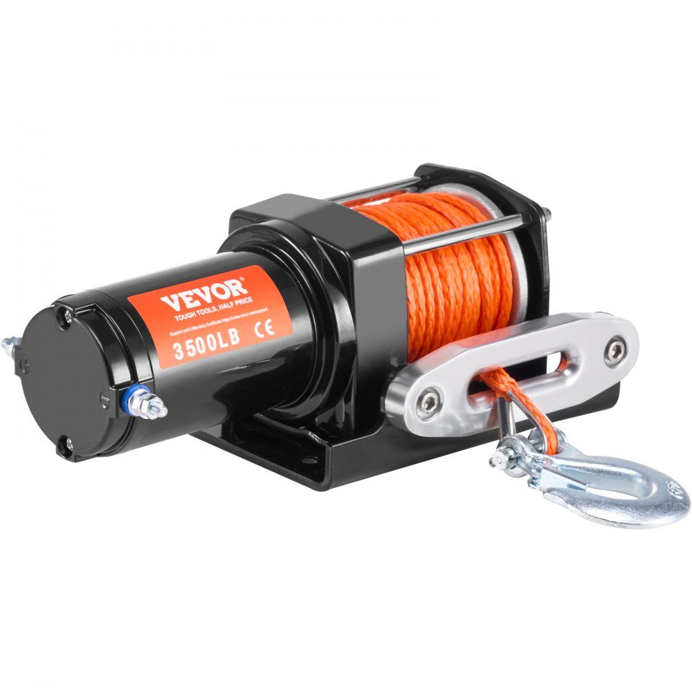 Treuil électrique, capacité de traction de 3 500 lb, treuil 12 V DC ATV/UTV avec corde synthétique Φ 3/16" x 39 pieds 12 brins, guide-câble en aluminium, télécommande filaire, étanche IP55 pour remorquage UTV, ATV, bateau – Réf. HT-22372