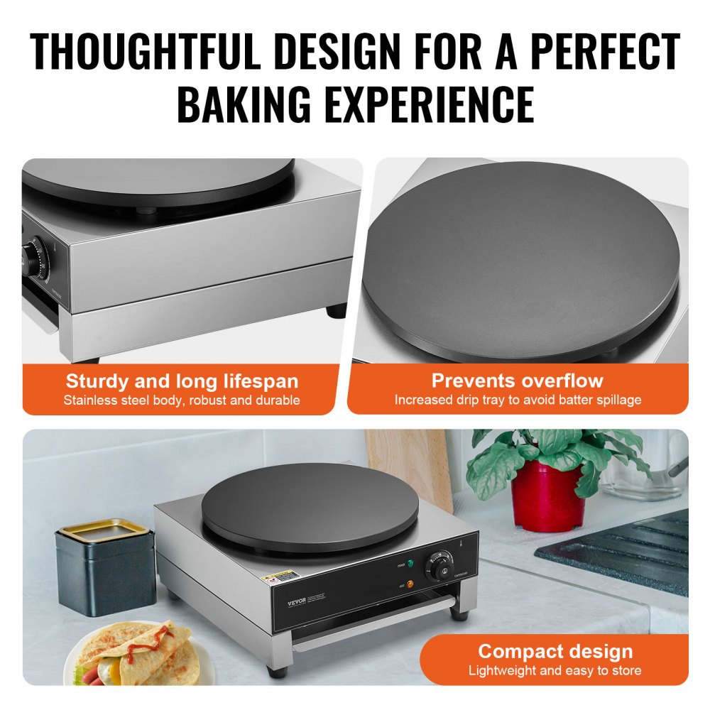 electric crepe maker crepe machine 3000W flat crepe griddle 40cm, non-stick stainless steel pancake stove, round cereal pancake stove, temperature control electric crepe maker crepe machine 3000W flat crepe griddle 40cm, non-stick stainless steel pancake stove, round cereal pancake stove, temperature control