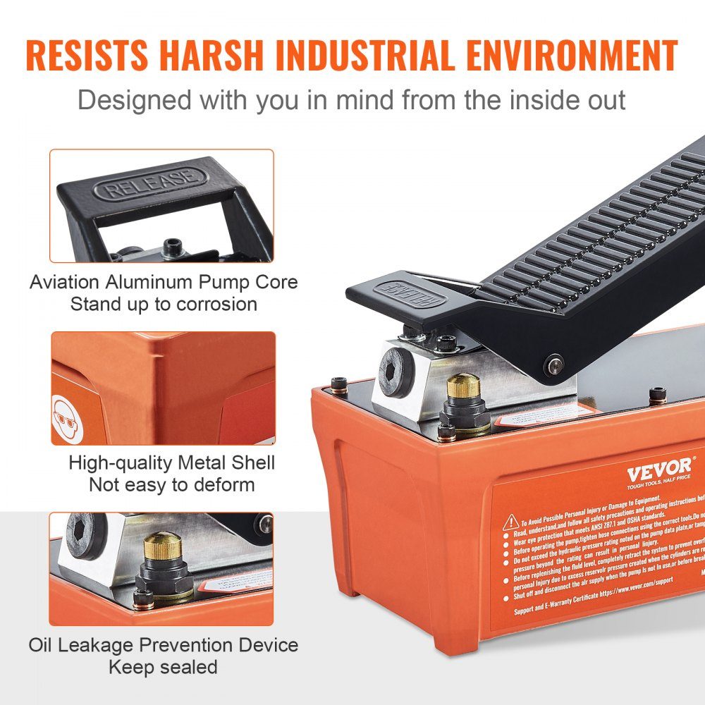 1.6L air hydraulic pump, 700 bar hydraulic pump, 0.8L/min (no load), 0.16L/min (load), hydraulic foot pump with 2m hose, confirmed air foot pump base, including air inlet adapter PTFE tape