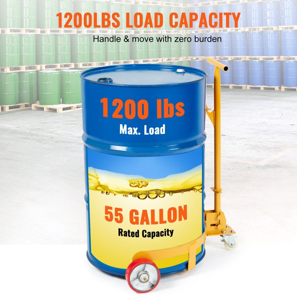 Barrel roller with handle Transport roller board 250L barrel trolley Ø 620 mm Suitable for transporting barrels up to a weight of 544kg Barrel trolley with 1 universal wheel & 2 directional wheels