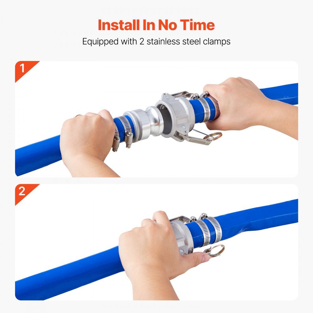Tuyau plat 38 mm x 15 m pour eaux usées, tuyau de lavage à contre-courant avec raccords Camlock en aluminium, adapté à diverses pompes, traitement des eaux usées, transport de l'eau et autres usages
