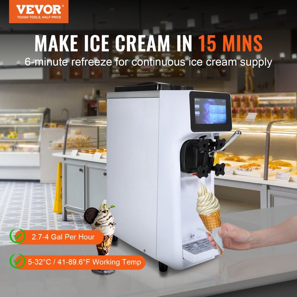 Machine à glace professionnelle, débit 10 l/h, machine à glace molle, saveur unique, plan de travail, trémie 4 l, cylindre 1,6 l, écran tactile, nettoyage automatique, snack-bars pré-refroidissement
