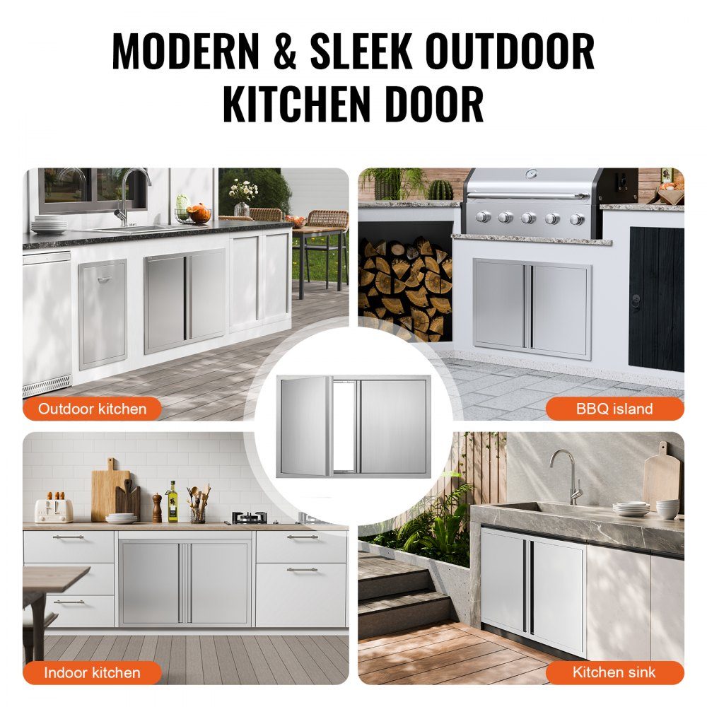 Grill Access Door 914x610mm Double Outdoor Kitchen Door Flush Mount Stainless Steel Door Vertical Wall Door with Retractable Handles for Grill Island Grill Station Outdoor Cabinet