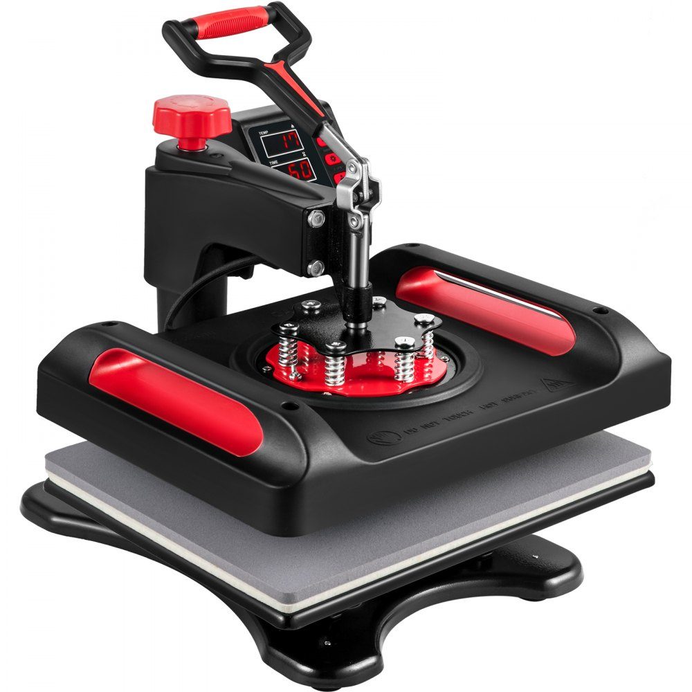 5 in 1 Heat Press 29x38cm T-Shirt Printing Machine 1000W Heat Press Textile Press Red Heat Press 360 Degree Swivel with Digital LED Temperature and Time Control