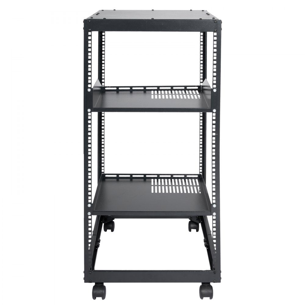 20U open frame server rack, freestanding or wall mounted network server rack, 4 post AV rack with wheels, can accommodate all your network IT equipment and AV equipment