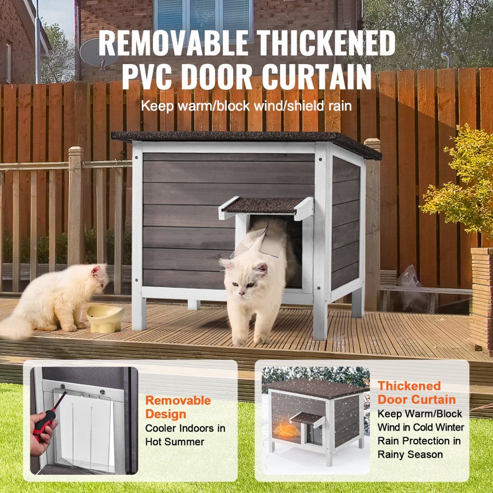 Outdoor Cat House Weatherproof Wild Cat Shelter for Multiple Cats Outdoor Wooden Cat Rabbit House Fully Foam Insulated Open Roof PVC Door Flaps 61 x 50 x 53 cm (L x W x H)