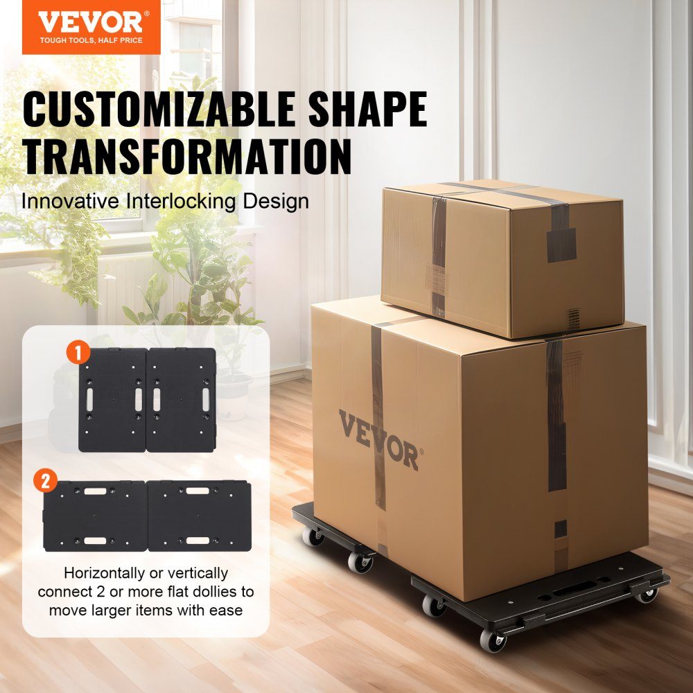 4 Wheel Furniture Trolley Portable Moving Wheels Heavy Duty Interlocking Small Flat Heavy Duty Furniture 2 Pack 16" x 11" 500lb Capacity Black