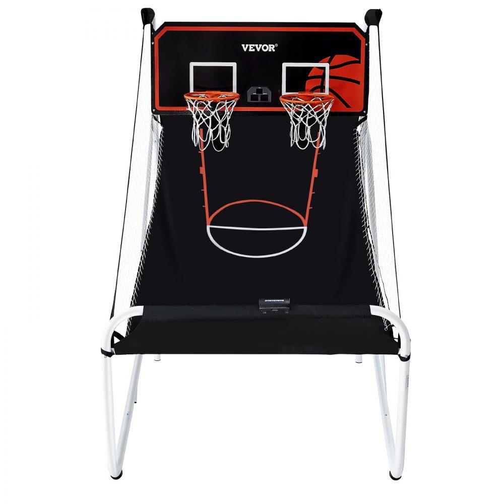 Faltbaes Indoor-Basketballspiel für 2 Spieler, Basketballmaschine, Basketballballständer mit 5 Bällen & 8 Spielmodi & 2 Basketballkörben & aufblasbarer Pumpe, für Kinder, Erwachsene (Schwarz & Weiß)